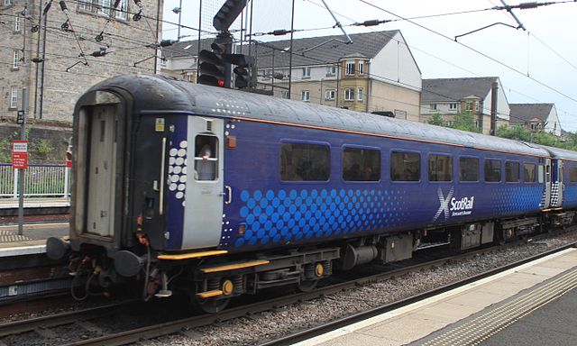 Saltire style ScotRail branding on a Mark 2 carriage at Haymarket in July 2016