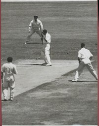 Hazare bowled Miller for 16 (2nd test, 1947, Sydney, Australia against India).tif