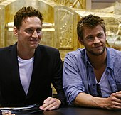 Hiddleston with Chris Hemsworth at the 2010 San Diego Comic-Con