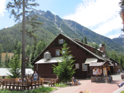 The Dining Hall's exterior, June 2010 (Copper Peak in background) Holden Dining Hall.png