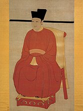 Portrait de l'Empereur Huizong (1082-1151), anonyme des Song du Nord, encre et couleurs sur soie, rouleau vertical, 188,2 × 106,7 cm, Musée national du palais, Taipei.