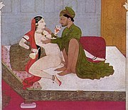 Indische Darstellung einer Sexualposition zur Steigerung der sexuellen Lust (1790, aus der Kangra-Region)