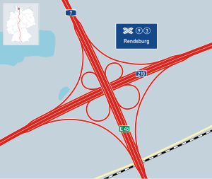 Übersichtskarte Autobahnkreuz Rendsburg