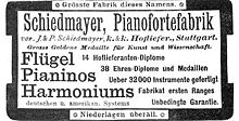 Advertisement of J. & P. Schiedmayer (c. 1900) J P Schiedmayer Annonce.jpg