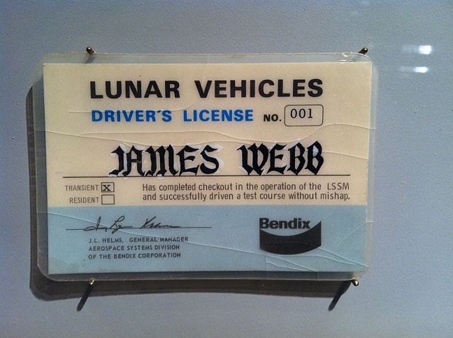 A driver's license for the moon presented to then NASA Administrator James E. Webb