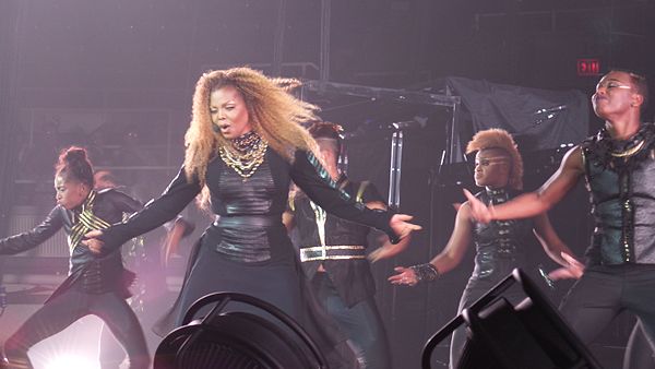 Jackson and her dancers performing Discipline's lead single, "Feedback" during Jackson's Unbreakable Tour (2015-16).