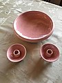 JoAnn Marie's Pink Fleck Bowl and Candle Holders set.jpg