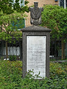 Grabstein von Johann Joseph Müller (1815–1861) Politiker, Unternehmer, Journalist bei der Kirche St. Peter, Wil, St. Gallen.