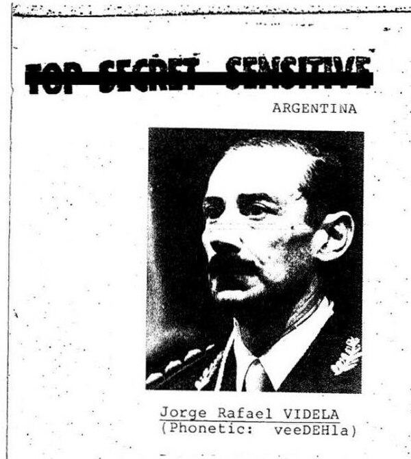 An image of Jorge Rafael Videla inside a dossier by the U.S. Government