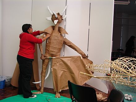 Creating a Judas figure in form of a devil at a workshop at the Museo de Arte Popular, Mexico City