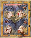 Evangelisten mit ihren Attributen, karolingische Buchmalerei (um 820)