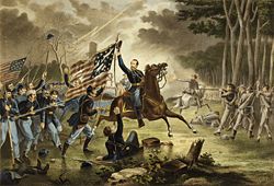 Maj. Gen. Kearny charges to his death at the Battle of Chantilly. Kearny's Charge, Battle of Chantilly.jpg