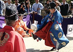 A revived version of kemari being played at the Tanzan Shrine, Japan, 2006