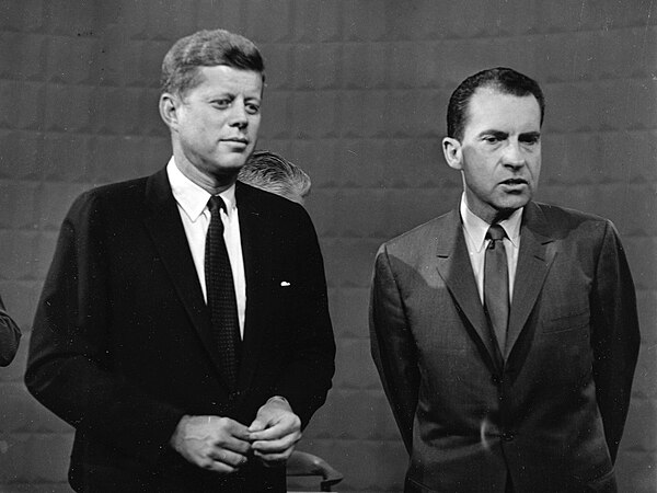 Senator John F. Kennedy (left) and Vice-president Richard Nixon (right), prior to their first presidential debate.