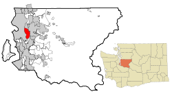 ワシントン州におけるマーサーアイランドの位置の位置図