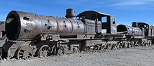 The derelict remains of two Kitson-Meyer locomotives in the "Locomotive Graveyard", Uyuni, Bolivia. KitsonMeyer-Uyuni-01.jpg