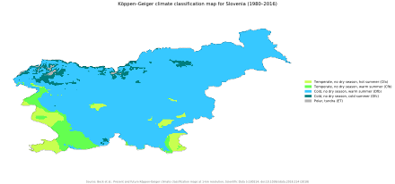 Köppen climate classification types of Slovenia