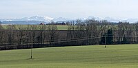 English: At days with fine weather the mountains of the nearby Kalkalpen could be seen well from the higher points of Kremsmünster. Deutsch: An schönen Tagen hat man von den höheren Punkten Kremsmünsters eine gute Sicht auf die nahegelegenen Kalkalpen.