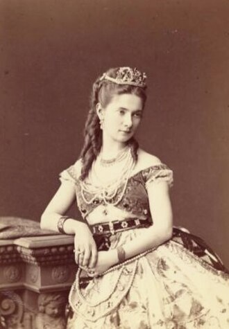 Ekaterina Vazem costumed as Nikya for Act I of La Bayadère. St. Petersburg, 1877.