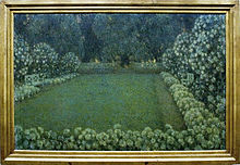 1912 painting by Henri Le Sidaner of a white garden at dusk Le jardin blanc au crepuscule.jpg