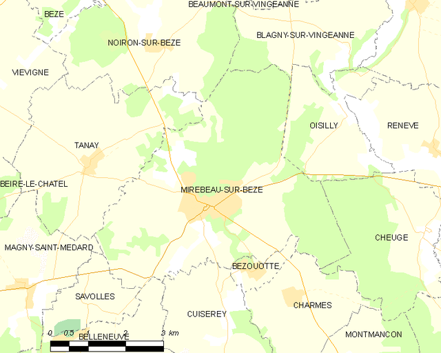 Poziția localității Mirebeau-sur-Bèze