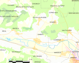 Mapa obce Damery