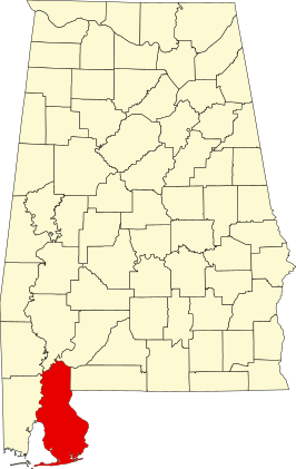 Locatie van Baldwin County in Alabama