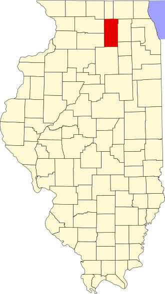 Location of DeKalb County in Illinois Map of Illinois highlighting DeKalb County.svg