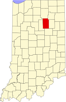 Location of Wabash County in Indiana Map of Indiana highlighting Wabash County.svg