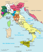 L'Italie en 1494. L'union du duché de Florence et de la République de Sienne formera le grand-duché de Toscane.