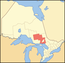Sudbury District in Ontario Map of Ontario SUDBURY.svg