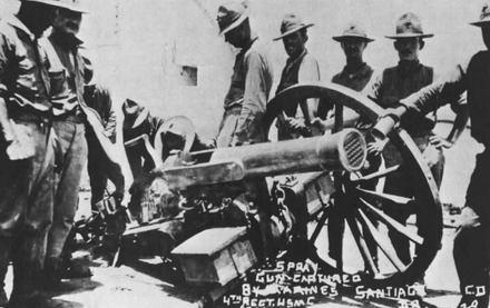 Marines of the 4th regiment with a captured rebel mitrailleuse at Santiago