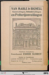 Van Marle en Bignell / Esher Surrey Catalogus veiling "ten huize Amaliastraat 10", afbeelding "Lange Voorhout 58"