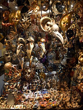 Venetian carnival masks in a venetian shop.