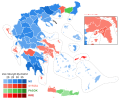 Results of the May 2012 Greek legislative election, showing vote strength by district.
