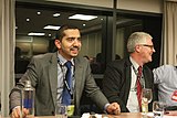 Mehdi Hasan and Martin Kettle at a Labour Party conference in 2012