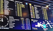 Modern FIDS display utilising multiple monitors at Melbourne Airport MelAirT2large.jpg