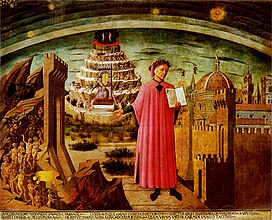 Dante als Dichter der Göttlichen Komödie von Domenico di Michelino, 1465, Santa Maria del Fiore, Florenz (S. 51 · Fegefeuer)