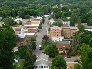 Downtown Montour Falls as seen from Mill Street above Shequaga Falls.