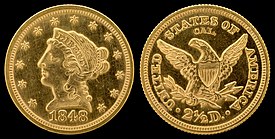 The 1848 "Liberty Head" quarter eagle punch-marked "CAL" NNC-US-1848-G$2 1/2 -Liberty Head (CAL).jpg