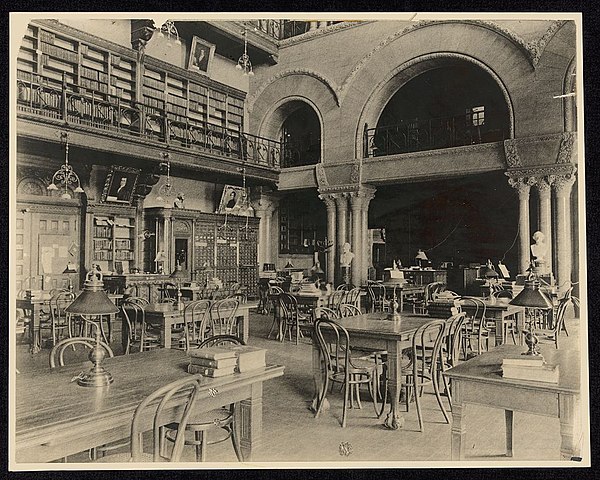 The interior of the New York State Library, late 19th century