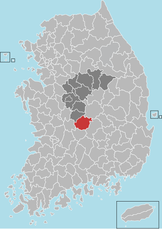 永同郡在韓國及忠清北道的位置