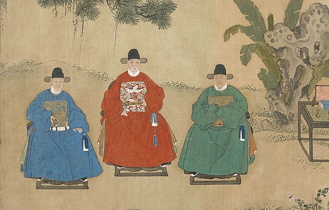Three Ming Dynasty mandarins of varying ranks.