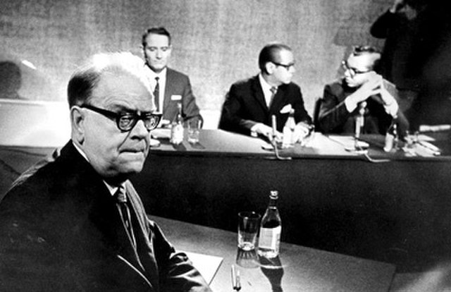 Prime Minister Tage Erlander at a TV debate in 1967