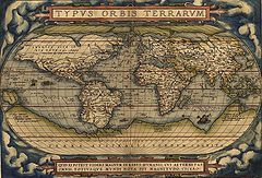 Image 451564 Typus Orbis Terrarum, a map by Abraham Ortelius showed the imagined link between the proposed continent of Antarctica and South America. (from Southern Ocean)