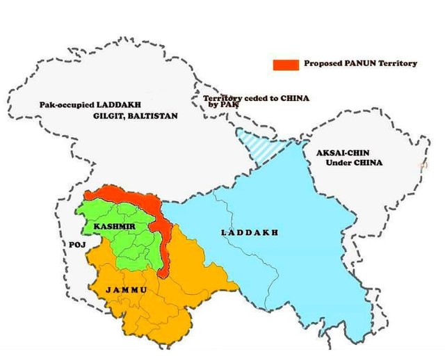 Proposed Panun Kashmir territory in Red