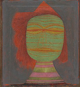 Actor's Mask; by Paul Klee; 1924; oil on canvas mounted on board; 36.7 x 33.8 cm; Museum of Modern Art (New York City)[257]