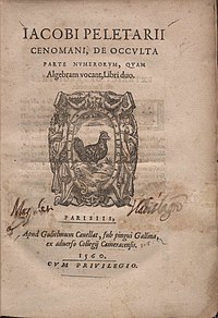 Peletier, Jacques – De occulta parte numerorum, quam algebram vocant, 1560 – BEIC 4636870.jpg