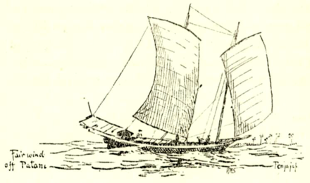 A penjajap sailing off the coast of Patani.