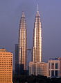 Petronas Towers in Kuala Lumpur, Malaysia at sunset